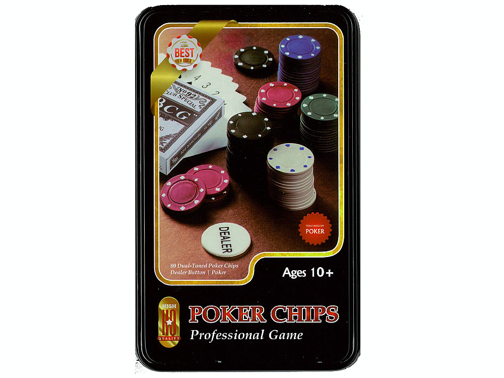 POKER CHIPS,80p,in tin w/Cards
