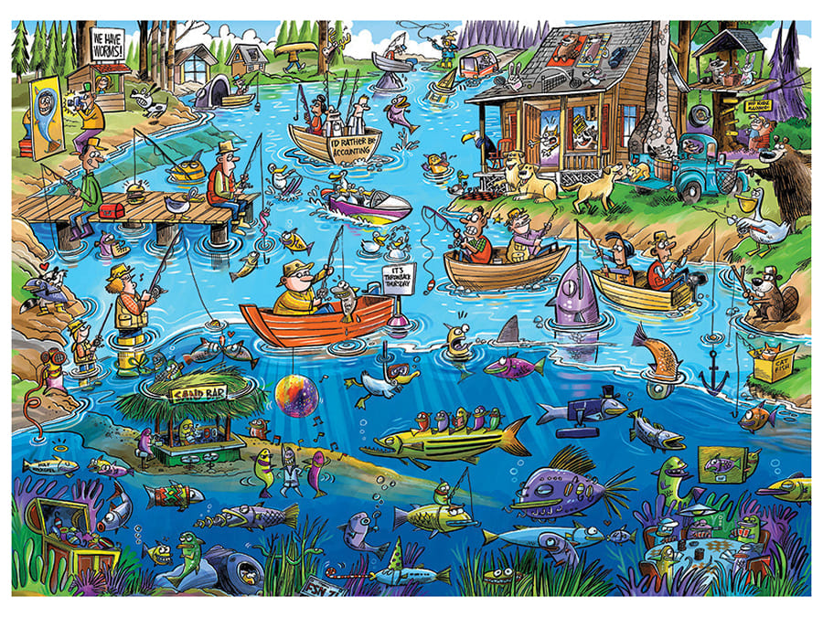 DOODLETOWN GONE FISHING 1000pc - Click Image to Close