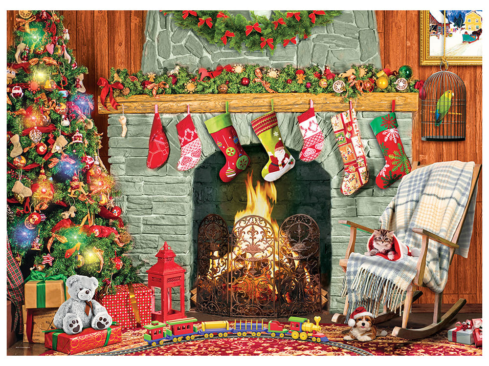 CHRISTMAS BY FIREPLACE 500pcXL - Click Image to Close