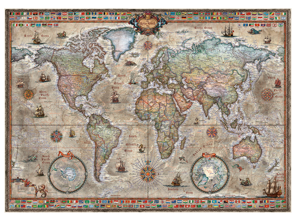MAP ART, RETRO WORLD 1000pc - Click Image to Close