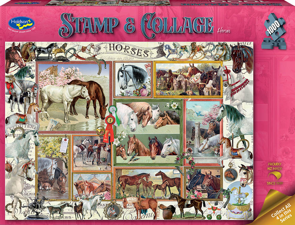 STAMP & COLLAGE HORSES 1000pc - Click Image to Close