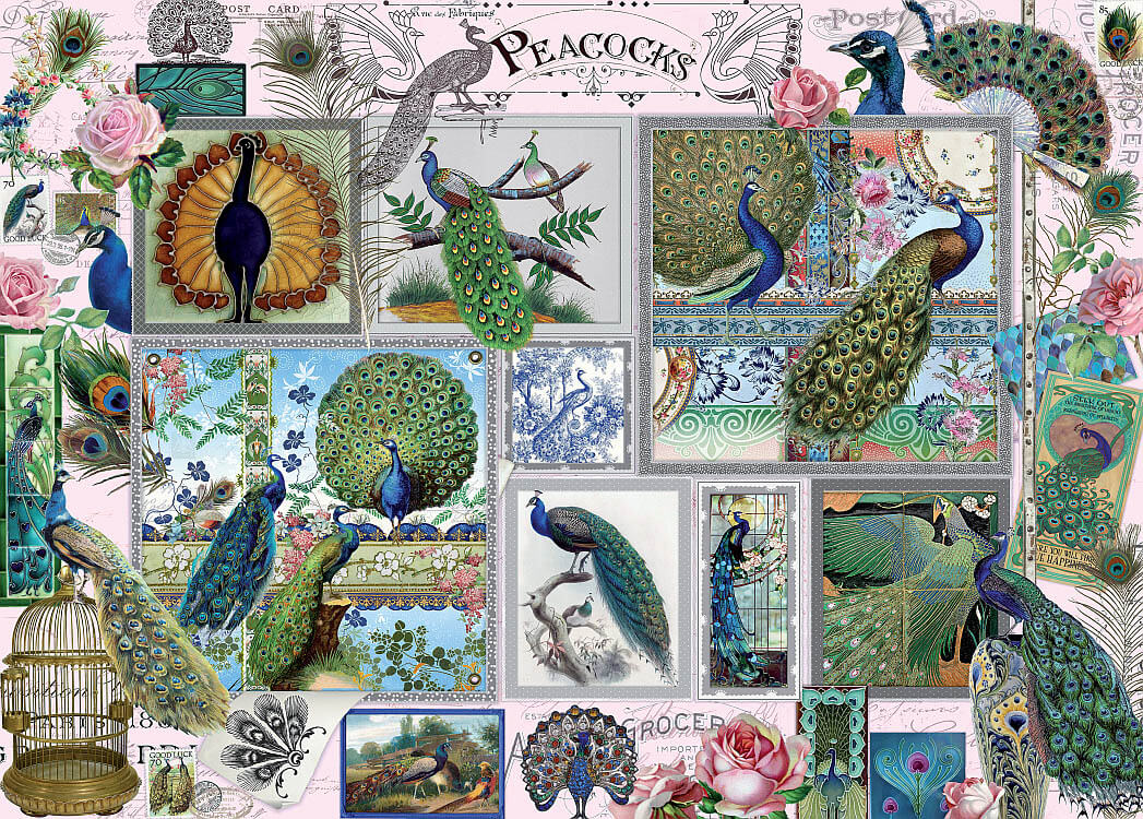 STAMP & COLLAGE PEACOCKS 1000p - Click Image to Close