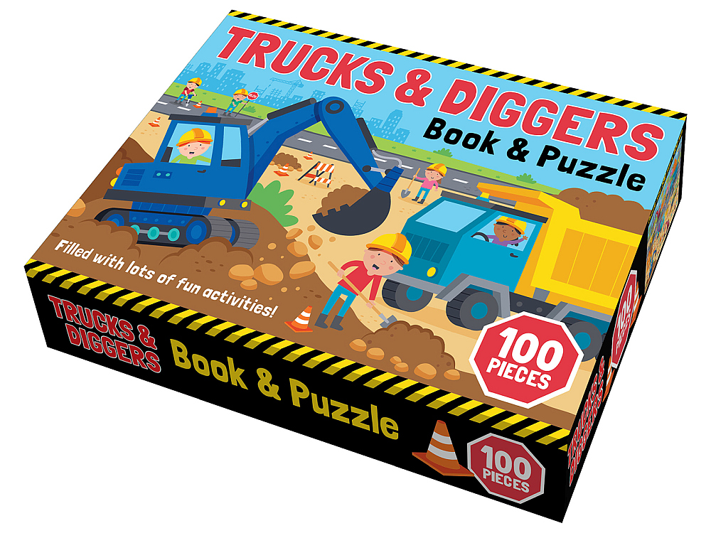 TRUCKS & DIGGERS BOOK & PUZZLE