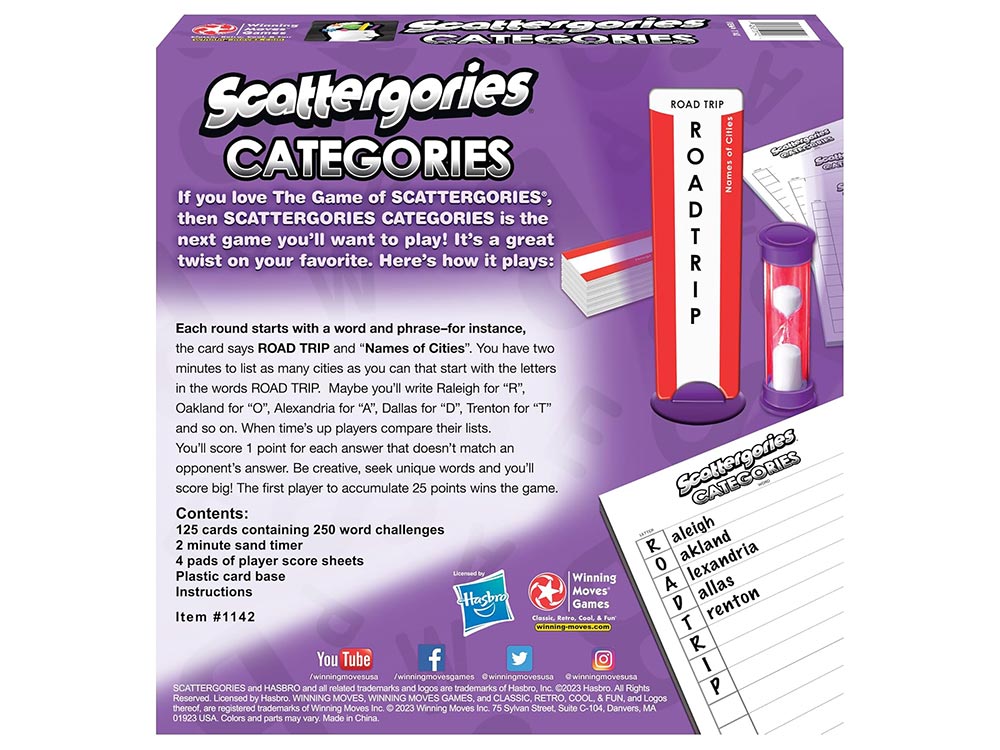 SCATTERGORIES CATEGORIES